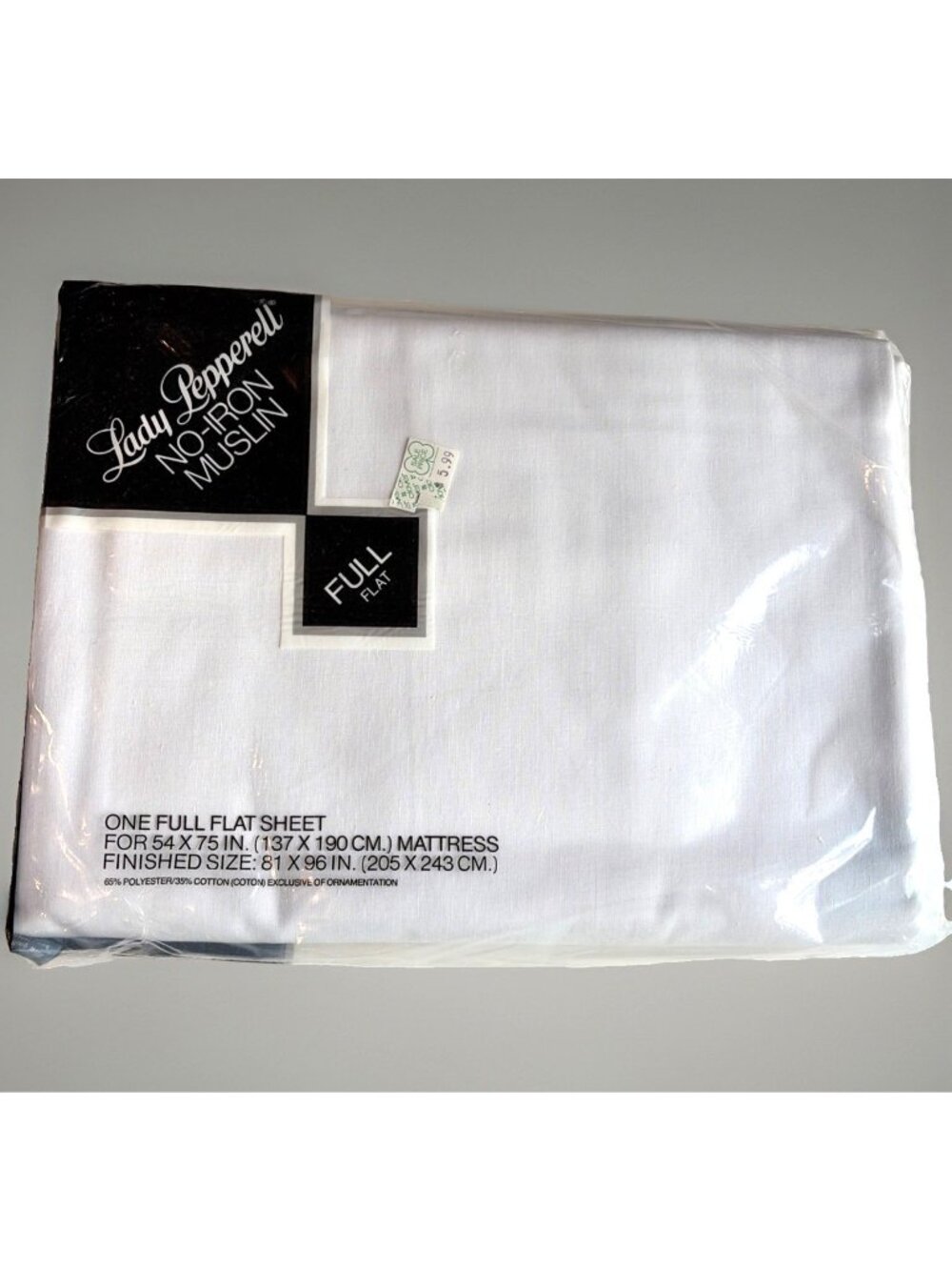 Vintage Lady Pepperell No Iron Muslin Flat Sheet Full Size White New in Package
